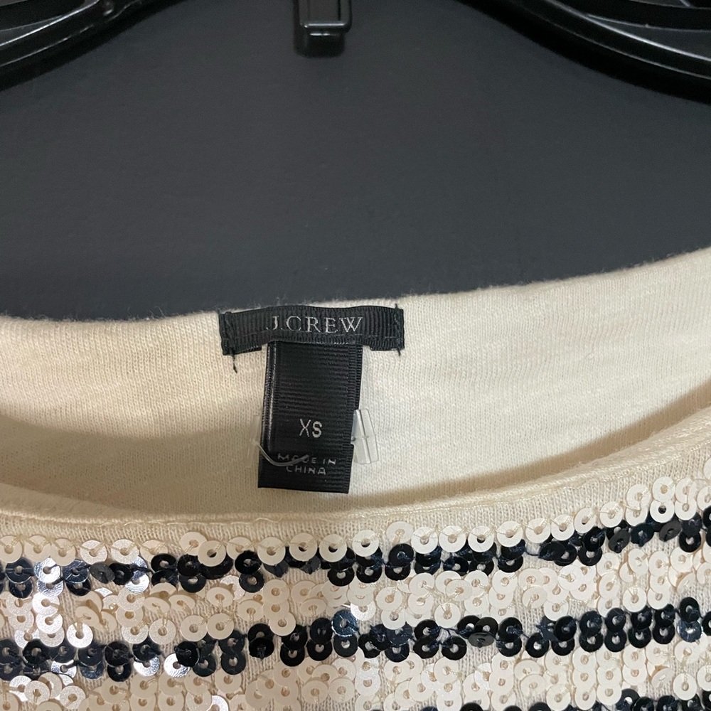 J. Crew Black and White Sequin Striped Tee - Picture 3 of 6